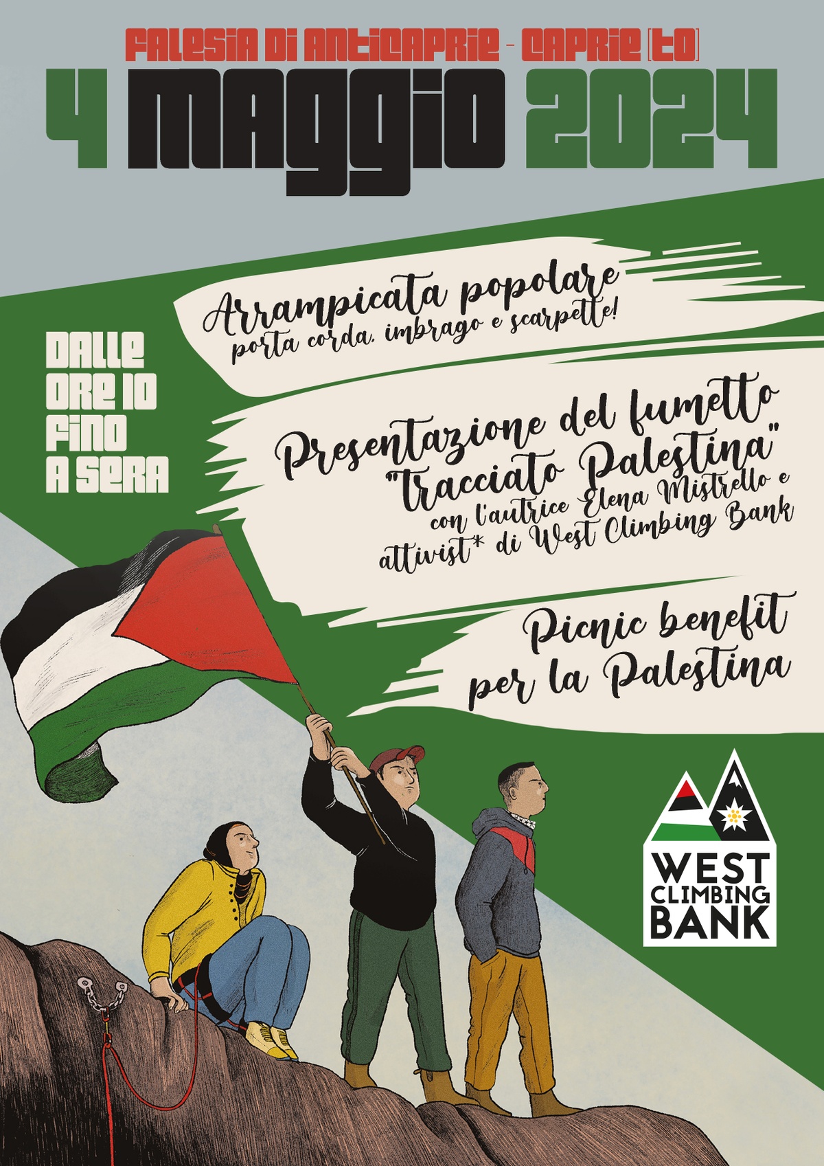 Arrampicata popolare per la Palestina + Presentazione del fumetto "Tracciato Palestina"