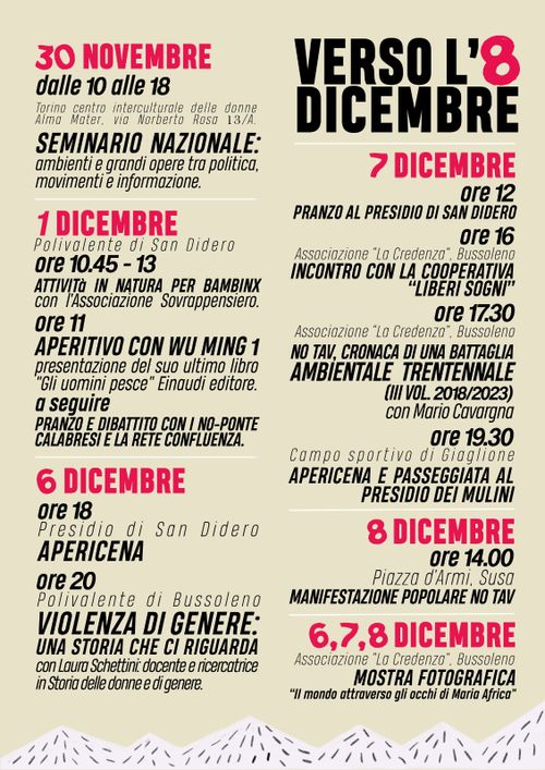 Verso l’8 dicembre No Tav: calendario completo delle iniziative