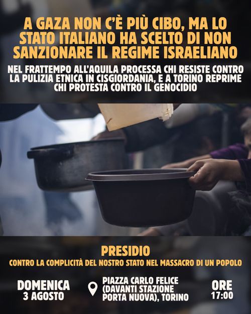 PRESIDIO CONTRO LA COMPLICITÀ DEL NOSTRO STATO NEL MASSACRO DI UN POPOLO