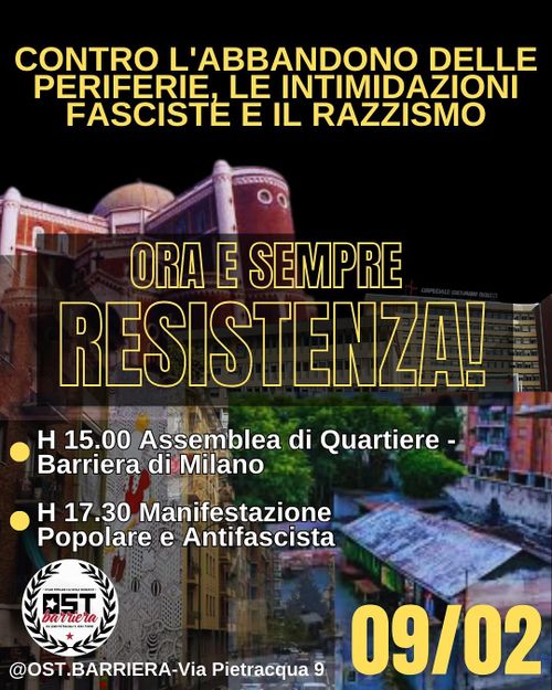 ASSEMBLEA E CORTEO CONTRO L’ABBANDONO DELLE PERIFERIE, LE INTIMIDAZIONI FASCISTE E IL RAZZISMO