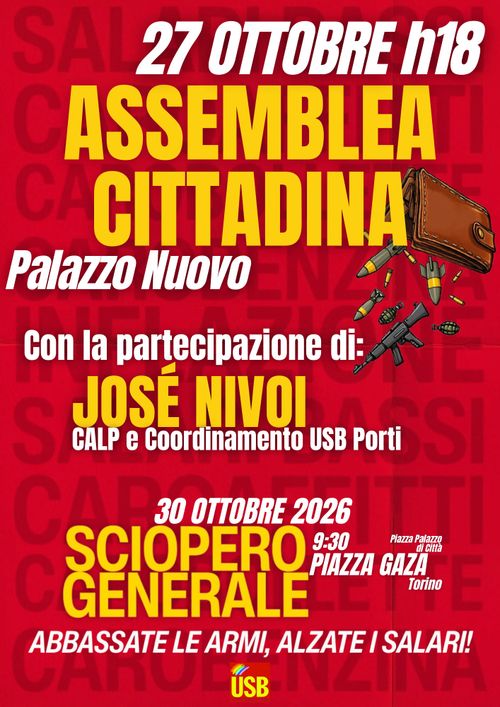 27 OTTOBRE ASSEMBLEA CITTADINA VERSO LO SCIOPERO GENERALE