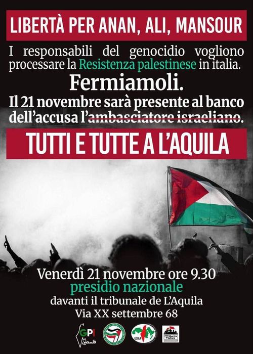 Presidio davanti al Tribunale de L'Aquila