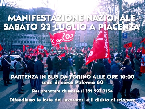MANIFESTAZIONE NAZIONALE A PIACENZA. Bus da Torino