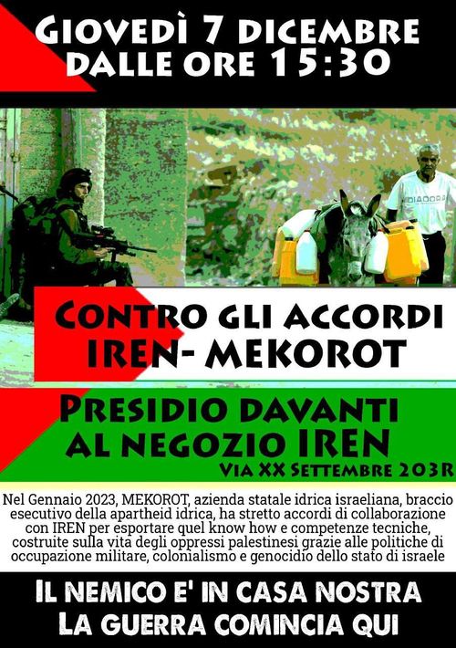 Presidio contro gli accordi IREN-MEKOROT