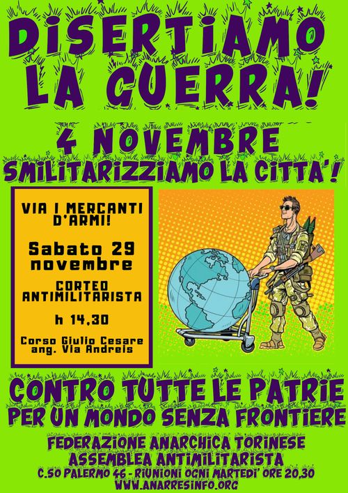 4 novembre. Disertiamo la guerra, smilitarizziamo la città