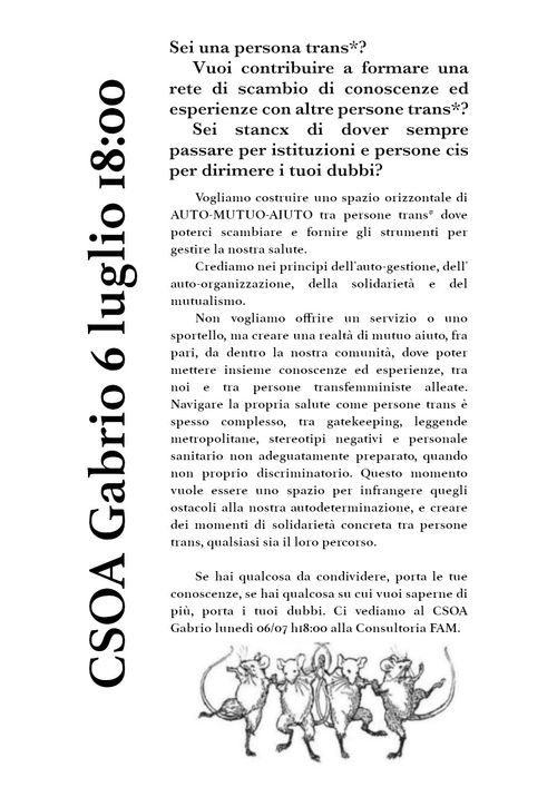 INCONTRO DI MUTUO AIUTO TRANS*