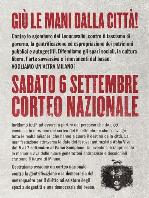 Milano: Corteo contro lo sgombero del Leoncavallo