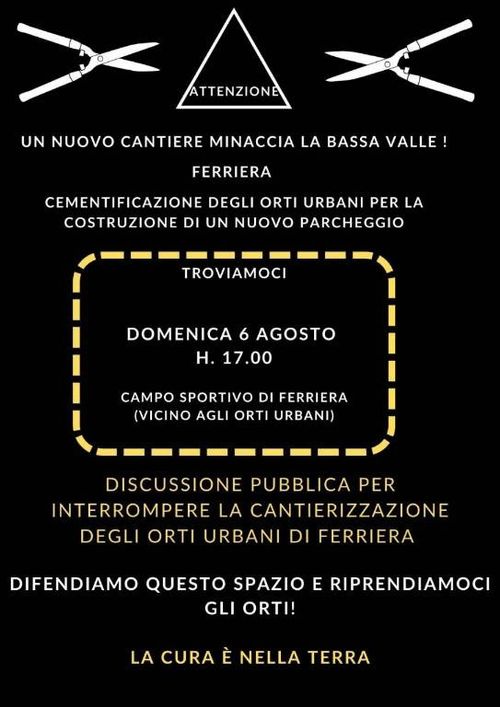 Discussione contro la cantierizzazione degli orti urbani di Ferriera