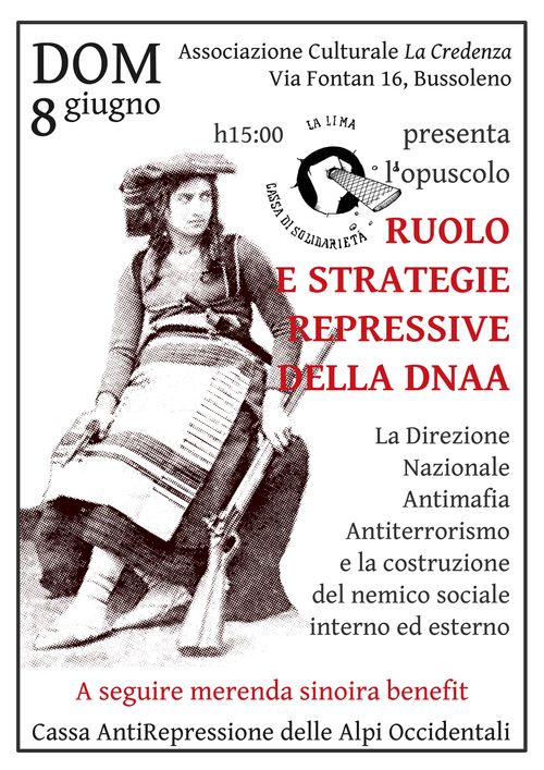 Presentazione dell'opuscolo "Ruolo e strategie repressive della DNAA (Direzione Nazionale Antimafia Antiterrorismo)" con la Cassa di Solidarietà La Lima