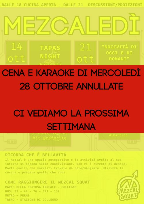 CENA E KARAOKE ANNULLATE - CI VEDIAMO LA PROSSIMA SETTIMANA