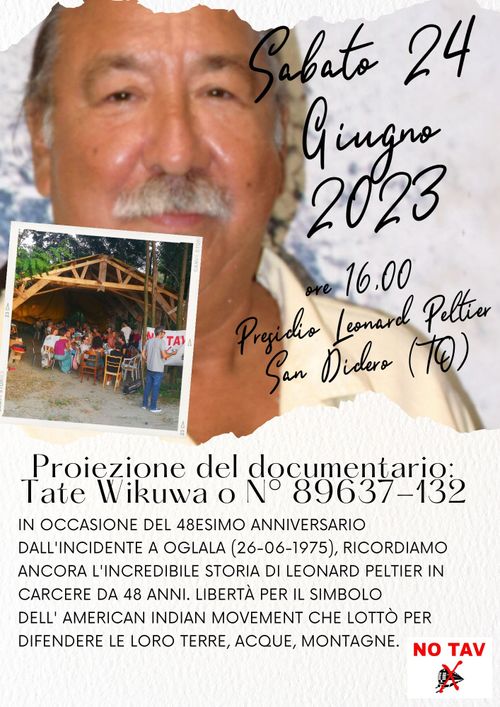 Leonard Peltier. Proiezione documentario TATE WIKUWA, prigioniero n° 89637-132